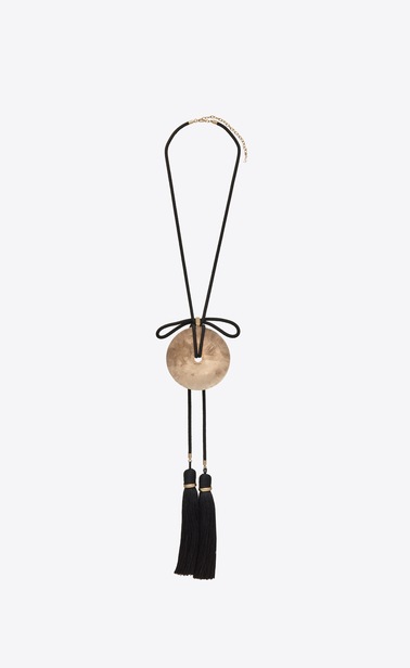 SAINT LAURENT Short Necklaces Woman Loulou passementerie necklace in gold metal with black tassels b_V4